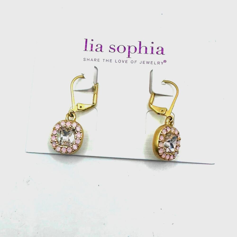 Lia Sophia PIPPA Earring NWT Dangle Drop Jewelry Pink White Crystal gold tone